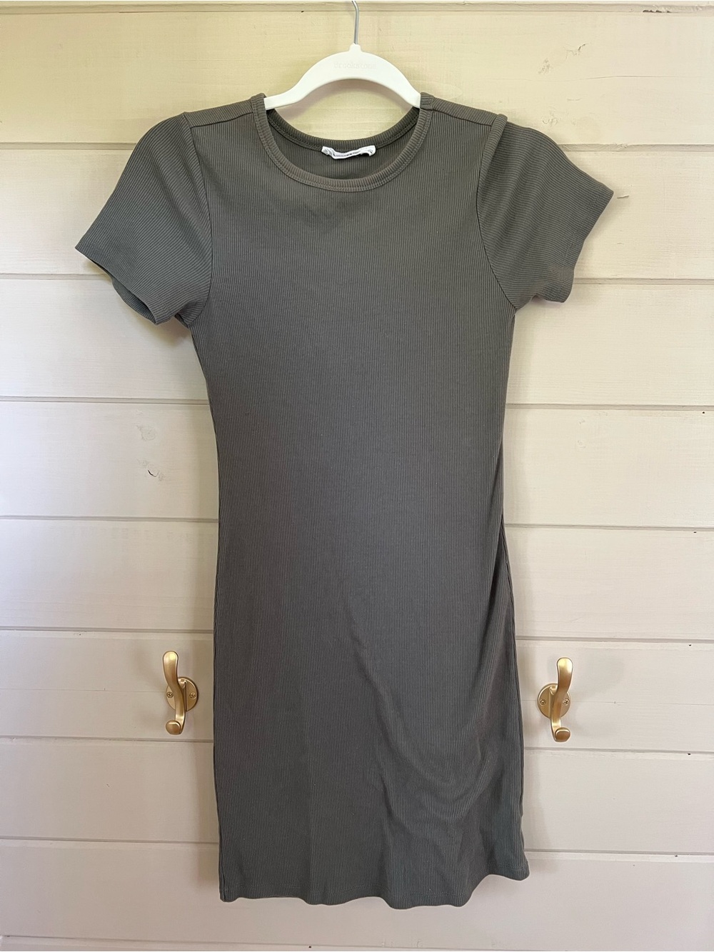 Double Zero Olive Short-Sleeve Ribbed Bodycon Mini Dress